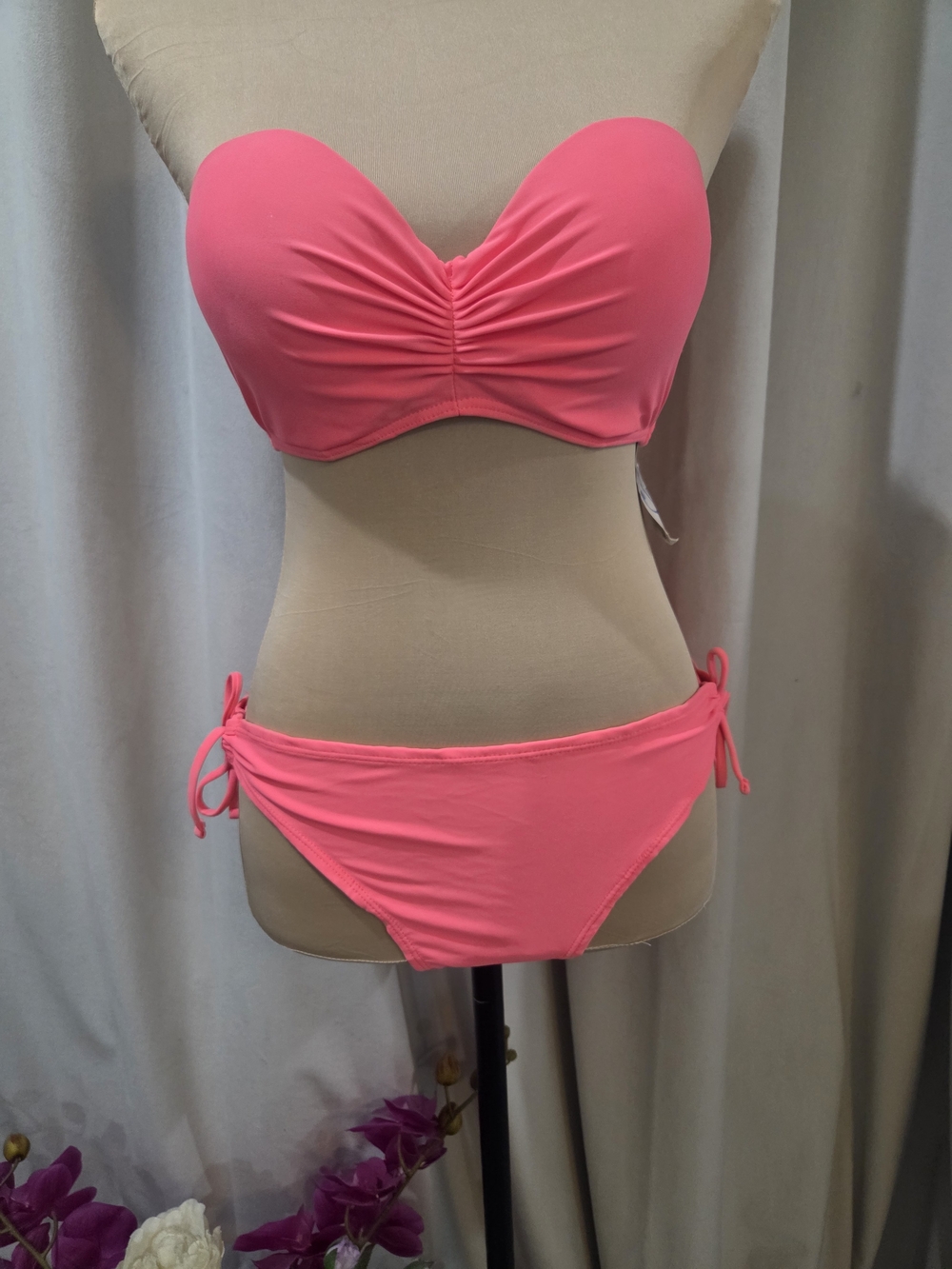 California Waves Hot Pink Strapless Bikini Set